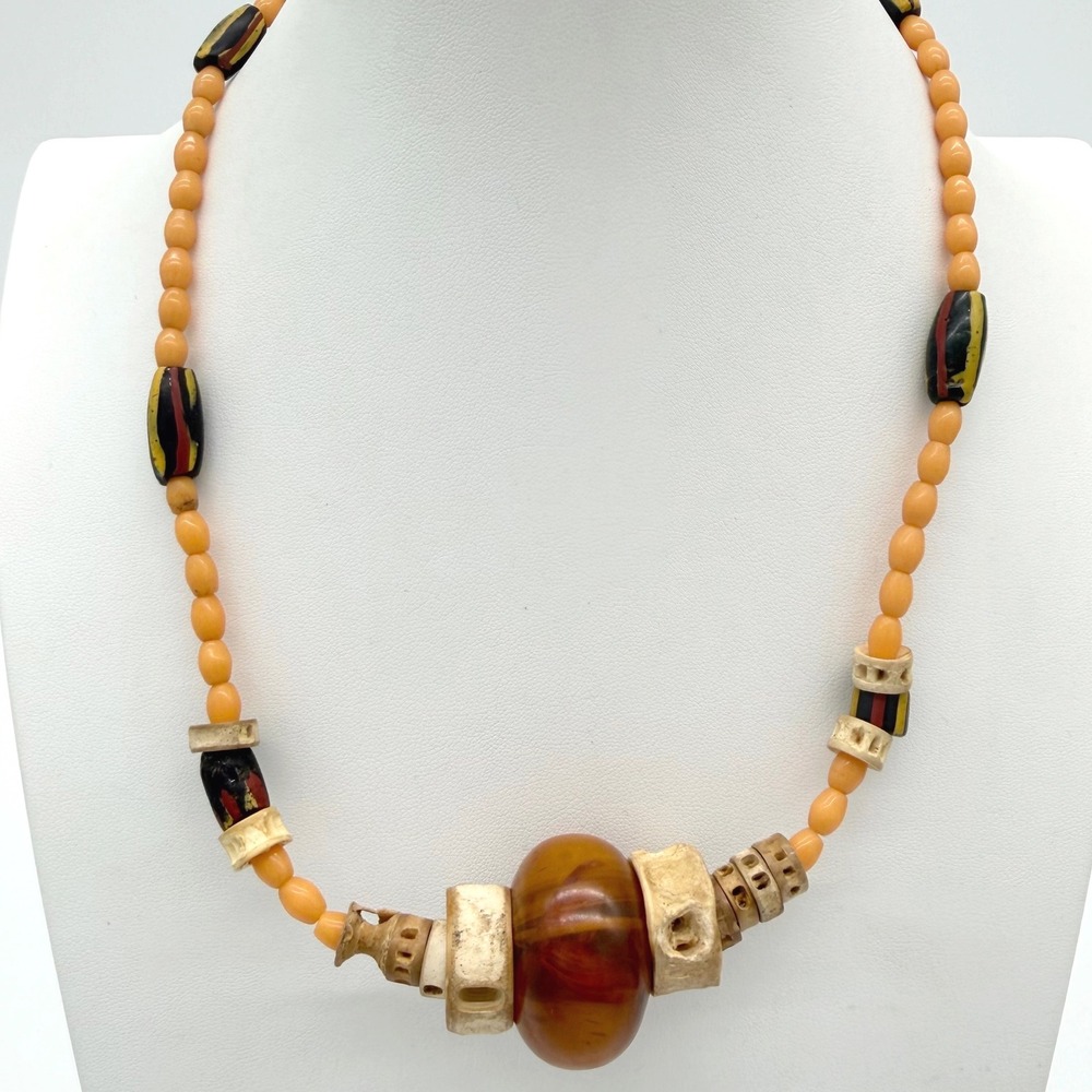Vintage Bakelite Statement Bead Necklace Ethnic Tribal Boho